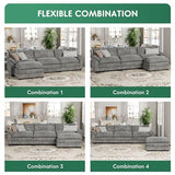 YESHOMY U-Shaped Modular Sectional Sofa in Grey Chenille, Featuring Supportive Soft Sponges, Removable Ottoman, and Sleeper Design