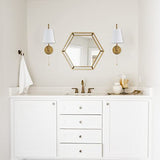 PASSICA DECOR Set of 2 Hardwired Wall Sconces with Pull Chains, Matte Black Swing-Arm Fixtures and White Fabric Shades for Bedroom, Farmhouse or Living Room