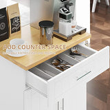 Shintenchi Rolling Kitchen Island Cart with Large Worktop, Cabinet Storage, Drawers, Towel Rack and Wheeled Side-Table Design, White