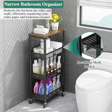 4-Tier Slim Rolling Storage Cart with Wood Top and Metal Frame, Narrow Mobile Organizer with Handle for Kitchen, Laundry Room, Bathroom or Other Tight Spaces