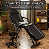 71in 3-Section Multipurpose Massage Bed by Best Choice Products, Featuring Hydraulic Stool, Removable Headrest, Facial Cradle & Towel Hanger for Spa, Salon, Facial & Tattoo Use, Black