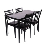 5-Piece Dining Set with Tempered Glass-Top Table and 4 Upholstered Chairs, Black Metal Frames