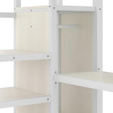 SOFTSEA Queen Size Metal Loft Bed with L-Shaped Desk, Wardrobe, USB Ports, Adjustable Shelf and LED Lighting, No Box Spring Needed, White Wood Grain