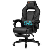Goplus Reclining Massage Gaming Chair with Footrest, Adjustable Seat Height, Ergonomic High-Back PU Swivel Racing Chair for Computer or Office, White