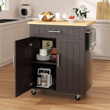 Shintenchi Rolling Kitchen Island Cart with Large Worktop, Cabinet Storage, Drawers, Towel Rack and Wheeled Side-Table Design, White