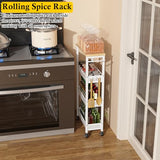 4-Tier Slim Rolling Storage Cart with Wood Top and Metal Frame, Narrow Mobile Organizer with Handle for Kitchen, Laundry Room, Bathroom or Other Tight Spaces