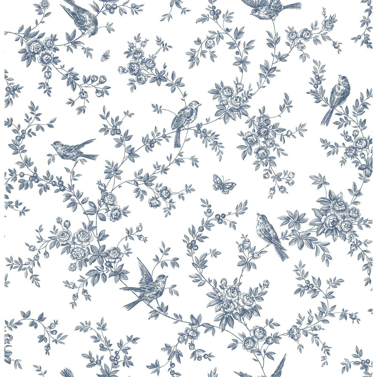 Brewster Cassandra Navy Floral Trails Wallpaper, 2766-003519