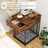 HOOBRO Decorative Dog Crate Furniture with Drawer, Indoor End-Table Kennel for Small Dogs Featuring a Steel-Tube, Chew-Proof Cage, Greige BG01GW03