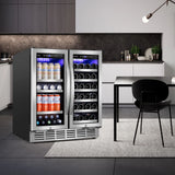Tittla 30-Inch Dual-Zone Wine and Beverage Refrigerator for 33 Bottles and 80 Cans, Under-Counter or Freestanding Wine Cooler