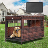 DEStar Heavy-Duty PE Rattan Wicker Dog Crate, Indoor/Outdoor Puppy Shelter with Removable Tray and UV-Resistant Cover