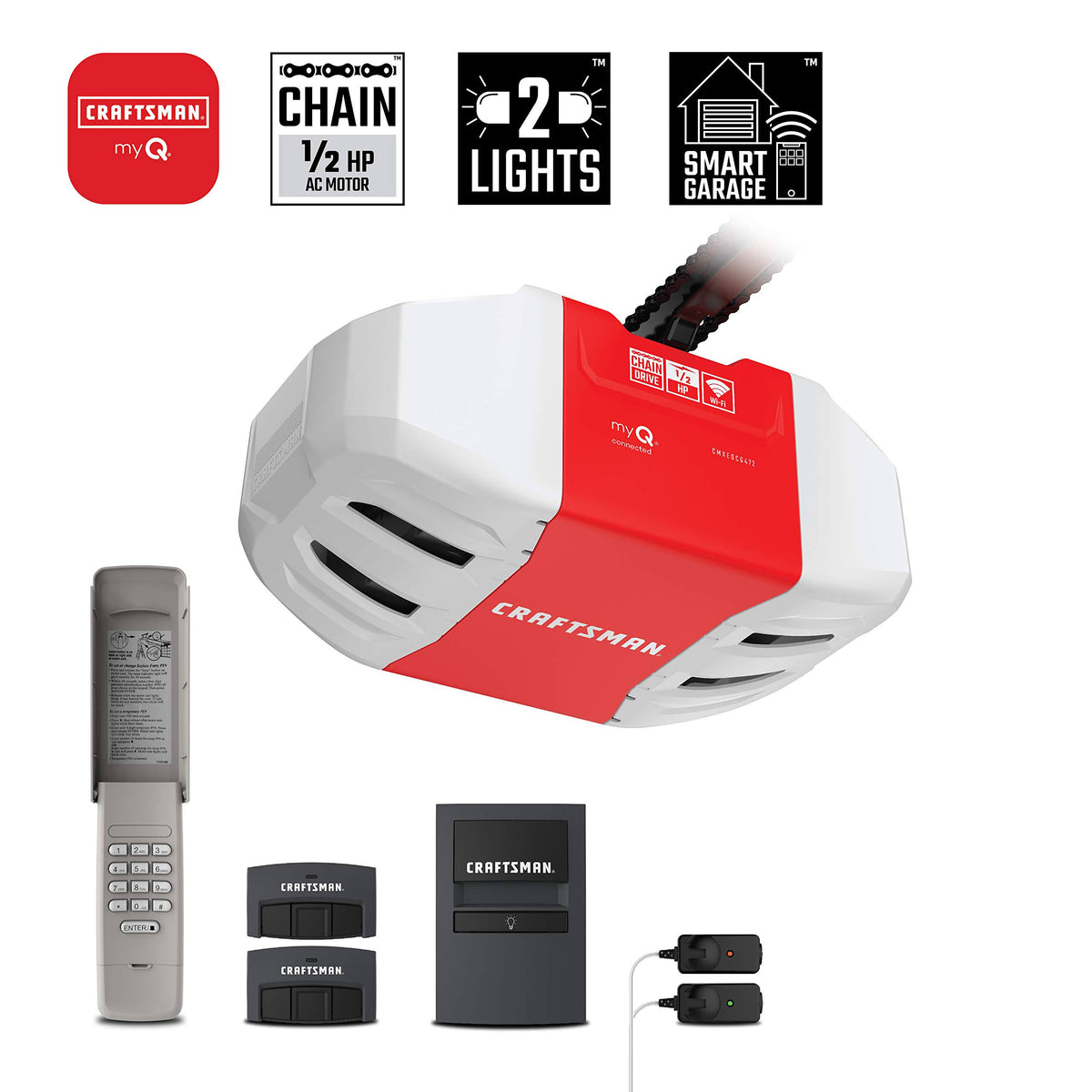 Craftsman MyQ Garage Door Opener with 0.5-HP Chain Drive, Red, CMXEOCG472