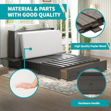 BALUS Queen Murphy Bed Cabinet in Grey-Blue with Tri-Fold Mattress, USB Charging Station, Folding Nightstand Trays, and Storage Drawers
