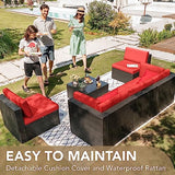 Devoko 6-Piece Beige Patio Conversation Set with Handwoven Rattan Sofa, Sectional Seating, Cushions and Glass Table