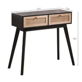31′′ Rattan Console Table with Farmhouse Wood Design, Narrow Entryway Sofa Table for Hallway, Foyer or Office, Also Styled as a Vanity Desk or Dresser, Black