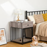 HOOBRO Decorative Dog Crate Furniture with Drawer, Indoor End-Table Kennel for Small Dogs Featuring a Steel-Tube, Chew-Proof Cage, Greige BG01GW03