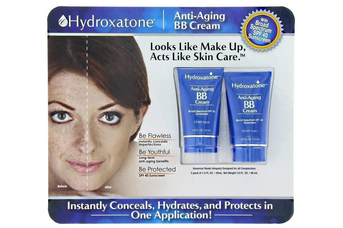 Hydroxatone Anti-Aging BB Cream with SPF 40, 2-Pack of 1.5 oz Tubes