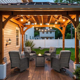 3-Piece Outdoor Patio Furniture Set with Two Swivel Rocker Chairs and Rattan Side Table, Wicker Glider Seating for Deck, Porch or Poolside, Brown and Blue