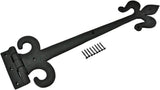 Black Wrought Iron Fleur De Lis Door Strap Hinge Set with Hardware, 18-Inch Antique Style, Rust Resistant Flush Mount, Pack of 2