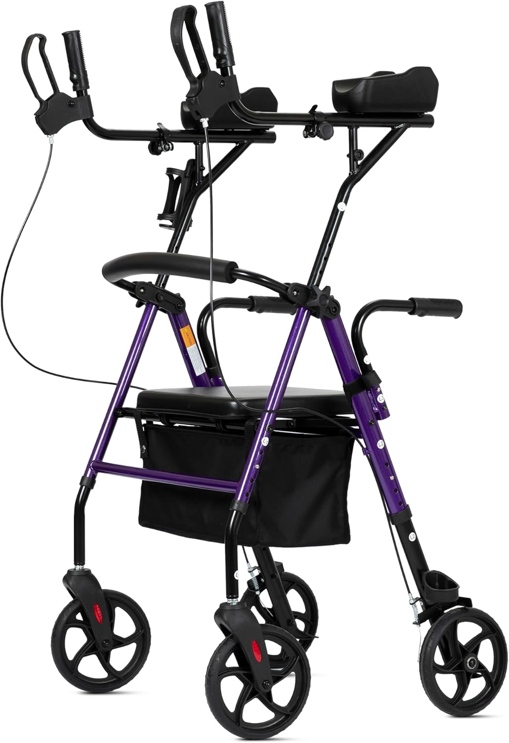 ELENKER Purple Upright Rollator Walker with Stand-Up Design, Padded Seat, Backrest and Compact Folding Adjustable Frame
