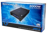 Rockville dB14 Mono Car Audio Amplifier Bundle with 4000W Peak/1000W RMS Output at 2 Ohms and RWK4CU 4 AWG 100% Copper OFC Installation Wire Kit