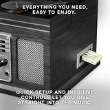 Victrola The Quincy 6-in-1 Bluetooth Record Player & Multimedia Center with 3-Speed Turntable, CD & Cassette Player, AM/FM Radio, Built-In Speakers and Wireless Music Streaming, Natural