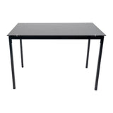 5-Piece Dining Set with Tempered Glass-Top Table and 4 Upholstered Chairs, Black Metal Frames