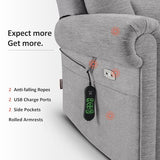 MCombo 7888 Triple-Motor Power Lift Recliner for Seniors, Fabric Chair with Massage, Lumbar and Seat Heating, Adjustable Headrest and Rolled Arms, Coffee, Medium
