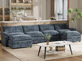 YESHOMY U-Shaped Modular Sectional Sofa in Grey Chenille, Featuring Supportive Soft Sponges, Removable Ottoman, and Sleeper Design