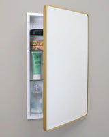 16×20 Austin Farmhouse Recessed Medicine Cabinet with Rounded Rectangle Metal Frame, Beveled Mirror & Glass Shelves, 14×18 in-Wall Opening, Powder-Coated Steel, Magnet Close, Brushed Nickel