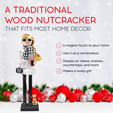 Ornativity Christmas Dog Mom Nutcracker, 15 in, White and Black Wooden Woman with Dog on Leash and Smartphone, Holiday Decoration