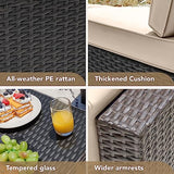 Devoko 6-Piece Beige Patio Conversation Set with Handwoven Rattan Sofa, Sectional Seating, Cushions and Glass Table