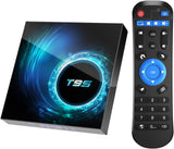 T95 Android 10.0 TV Box with 4GB RAM, 64GB ROM, Allwinner H616 Quad-Core 64-bit ARM Cortex-A53 Processor, Dual-Band 2.4G/5G WiFi, 10/100M Ethernet, H.265, 3D, 6K Ultra HD, Bluetooth 5.0, and HDMI 2.0