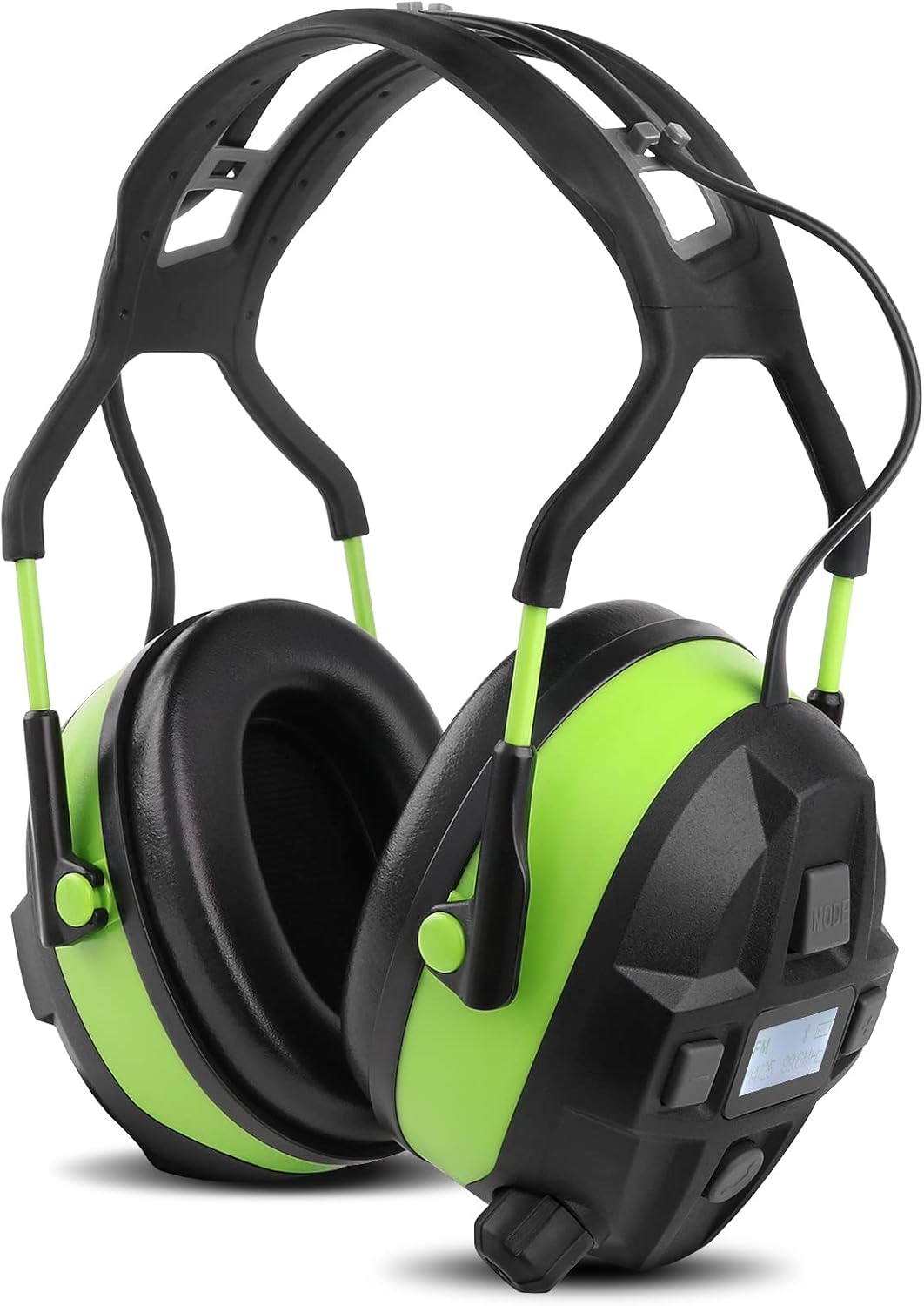 Bluetooth Safety Ear Muffs with 29dB NRR Noise Reduction, FM Radio and MP3 Audio, Rechargeable Wireless Headphones, Green