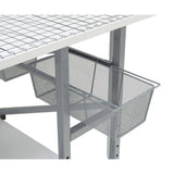 Sew Ready Mobile Folding Cutting Table with Adjustable Height, Quilting Grid, Sewing Board, and Storage, Silver/White