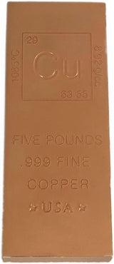 Unique Metals 5-Pound .999 Pure Copper Bullion Bar with Element Design