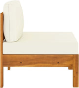 6-Piece Acacia Wood Patio Lounge Set with Cream White Cushions, Outdoor Conversation and Dining Tables with White Side Table