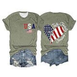 Womens USA Faith Family Freedom T-Shirt with Crew Neck, Heart Flag Graphic and Short Sleeves for 4th of July Festivals or Gifting