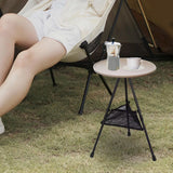 Lightweight Round Folding Picnic Table with Mesh Pocket, Portable Outdoor Tea and Coffee Side Table for Beach, Patio, Fishing, Camping or Garden