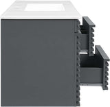Modway Render Wall-Mounted Bathroom Vanity, 48-Inch MDF and Particleboard Cabinet in Gray/White