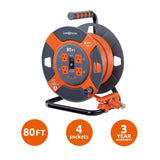 Link2Home Cord Reel with 80-Foot Extension Cord and 4 Power Outlets
