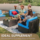 Devoko 6-Piece Beige Patio Conversation Set with Handwoven Rattan Sofa, Sectional Seating, Cushions and Glass Table