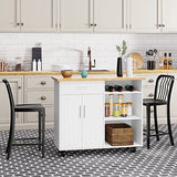 Shintenchi Rolling Kitchen Island Cart with Large Worktop, Cabinet Storage, Drawers, Towel Rack and Wheeled Side-Table Design, White
