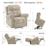 MCombo 7888 Triple-Motor Power Lift Recliner for Seniors, Fabric Chair with Massage, Lumbar and Seat Heating, Adjustable Headrest and Rolled Arms, Coffee, Medium