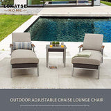 LOKATSE HOME Adjustable Outdoor Patio Chaise Lounge Cushion with Armrest, Dark Gray Reclining Pool, Deck and Yard Furniture