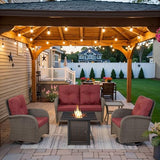 3-Piece Outdoor Patio Furniture Set with Two Swivel Rocker Chairs and Rattan Side Table, Wicker Glider Seating for Deck, Porch or Poolside, Brown and Blue