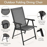 Yaheetech Set of 4 Outdoor Folding Dining Chairs with Armrests, Metal Frame & Backrest for Lawn, Garden, Yard or Poolside, Black