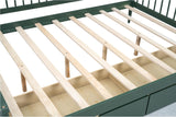 Green Full-Size Wooden Daybed with Rails on 3 Sides, Two Storage Drawers and Support Legs