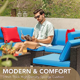 Devoko 6-Piece Beige Patio Conversation Set with Handwoven Rattan Sofa, Sectional Seating, Cushions and Glass Table