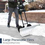 36in Galvanized Heavy-Duty Snow Pusher with 2 Wheels, Adjustable Handle & Blade Angle for Snow Removal, Black