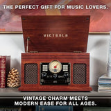 Victrola The Quincy 6-in-1 Bluetooth Record Player & Multimedia Center with 3-Speed Turntable, CD & Cassette Player, AM/FM Radio, Built-In Speakers and Wireless Music Streaming, Natural